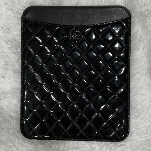 CHANEL Black Quilted Patent Leather Tablet Sleeve